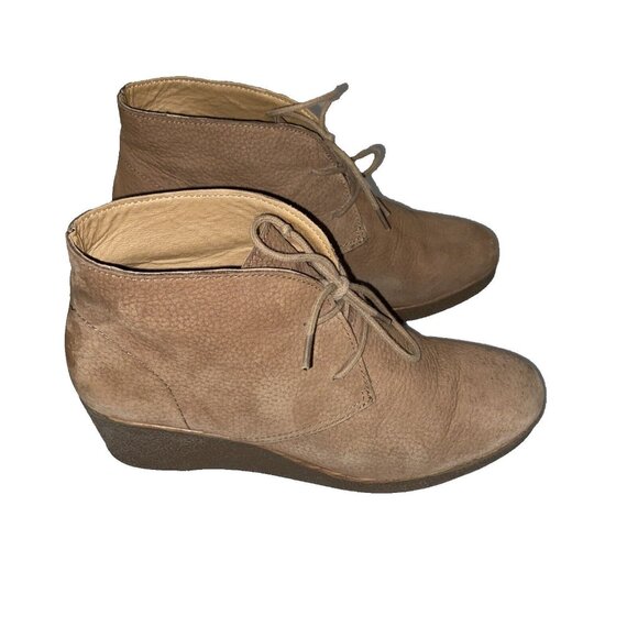 Lucky Brand Boots Womens 7.5 M Junes Desert Wedge Ankle Bootie Brown Leather - Picture 7 of 13